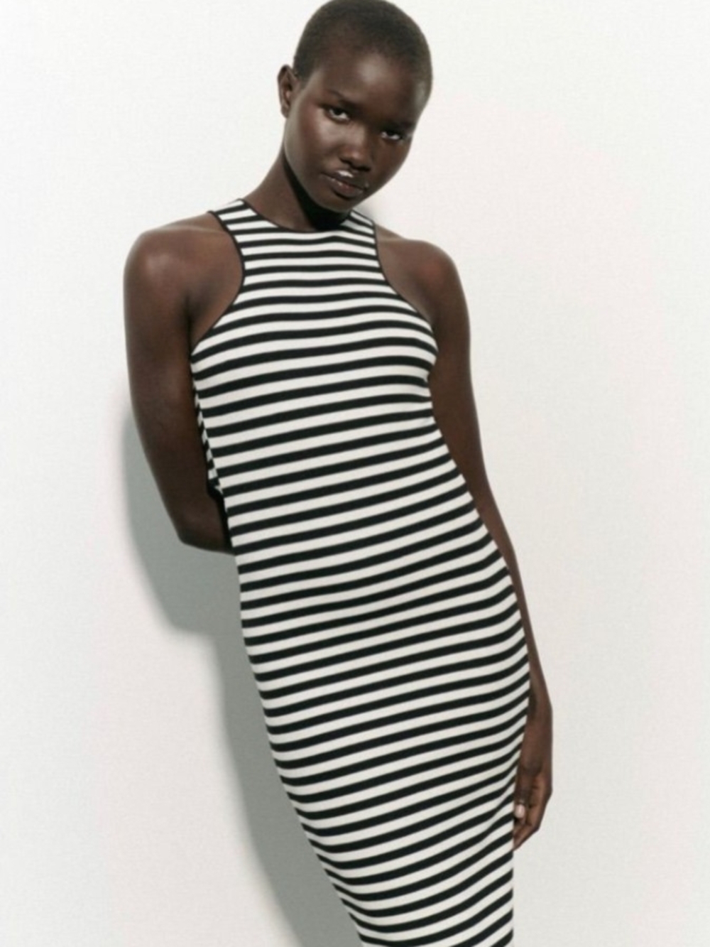 Zara Black and White Striped Racerback Midi Dress